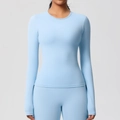 Slim fit light blue long sleeve yoga top with high elasticity for fitness and running - Sky Blue