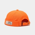 Adjustable orange brimless docker hat with letter label and textured knit fabric - Adjustable / Orange