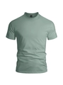 Detail of light green men's slim fit T-shirt with ribbed crew neck and soft cotton texture - Army Green