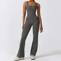 Dunkelgrauer ärmelloser Yoga-Body mit hoher Taille und ausgestelltem Bein - S / Berg-Grau
