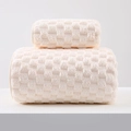 Cream pineapple grid coral fleece towel set with bath towel and face towel for home - Towel 35*75cm / Cloud Fleece Beige White