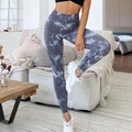 Naadloze yoga legging met hoge taille voorzien van blauwe marmer tie-dye en liftend effect - S / Grijs/Wit