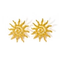 Artistic gold-tone sun-shaped earrings featuring textured spiral centers and sunburst rays - Sun Stud Earrings