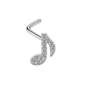 Elegant silver musical note nose stud with sparkling cubic zirconia on white background - Silver (NN3081202)