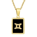18K gold plated stainless steel Gemini zodiac necklace with black rectangular pendant - Gemini (With Chain)
