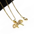 Elegant gold bow pendant necklace with micro-paved zircons and a classic box chain - Pendant And Necklace (13)