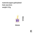 Detail view of 18K gold plated copper pendant with purple zircon and technical dimensions - Round Pendant-E / Purple Zirconia