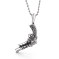 Vintage silver punk pistol pendant with intricate engraving on a twisted rope chain - Retro Engraved Revolver Handgun Style (KP42889-BD)