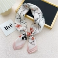 Elegant off-white square silk scarf featuring pink floral print and a stylish knot - 13 Rose Flower Pink