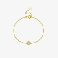 Elegant gold-plated S925 silver bracelet featuring a sparkling round zircon pendant - 18K Gold (Bracelet - White Stone)