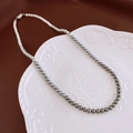 French vintage style necklace with split white and dark grey pearls and silver clasp - 12# Necklace-Grey-Patchwork 4mm