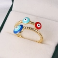 Anello aperto malocchio placcato oro con smalto colorato e fascia intrecciata in astuccio - Aperto Regolabile / Multicolore 3 (Blu Profondo/Azzurro/Rosso)