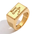 Anello sigillo in acciaio inossidabile placcato oro 18K con incisione Never Give Up e stelle - US 6 / Oro