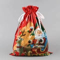 Large red Christmas drawstring gift bag featuring Santa and reindeer cartoon patterns - Red Elk / 39x51cm