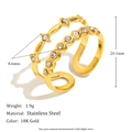 Anillo de doble capa en acero inoxidable bañado en oro 18K con circonitas vista lateral - Anillo Abierto de Circonita de Doble Capa / Dorado