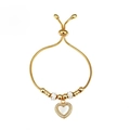 Gold adjustable snake chain bracelet with heart-shaped white shell pendant and crystals - Gold Tone - Heart Shell