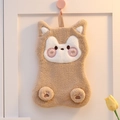 Cute brown and white cartoon animal hand towel in soft coral fleece with hanging loop - Warm Bear / Coffee