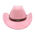 Pink western cowboy hat with brown leather rivet band and vintage decorative buckle - One Size / Pink