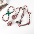 Detail view of a 4-piece Christmas pet rope toy set in red, green, and white cotton - 5-Piece Set Style 4 (380g)