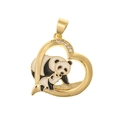 Golden heart-shaped pendant featuring black and white enamel pandas with CZ stone accents - Heart Panda