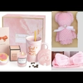Pink ceramic tulip mug gift set with marble cup, candle, and accessories in a box - Gift Set Mug Lid Spoon Card Candle Bath Ball Box Bear Headband