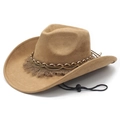Classic camel faux suede western cowboy hat with brown braided band and tassel fringe - M (56-58cm) / Camel