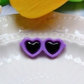Miniature purple heart sunglasses accessory displayed on a white textured ceramic dish - Small 2.9x1.2cm / Deep purple