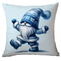 Blue Nordic gnome print Christmas pillowcase on white fabric for winter holiday decor - Blue Snowflake Gnome