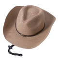 Khaki woven straw western cowboy hat with leather band and rhino metal emblem - 58cm One Size / Khaki