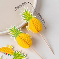 Set of 10 yellow honeycomb pineapple cupcake toppers with green leaves for party decor - Pineapple Picks (10 Pcs)