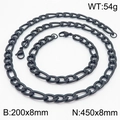 Ensemble collier et bracelet Figaro en acier inoxydable noir mat pour hommes - 8MM Noir