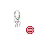 925 Silber Creolen mit buntem Kristall Elefant Anhänger und polierter Oberfläche - Elefant / Weißgold