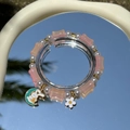 Pink and white beaded bracelet with rabbit moon and flower charms on a mirror - S030-lake Blue Bamboo Joint Pearl Moon Rabbit Bracelet #sz231