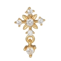 Pendiente de cruz dorada con circonitas brillantes y una gota de cristal colgante - Dorado-Cruz