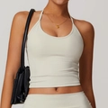 Gilet de yoga dos nu blanc crème avec bretelles fines et coussinets de poitrine - Abricot gris