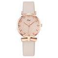 Elegant Tadi women's quartz watch with rose gold bow case and beige leather strap - Beige