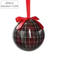 Red and black plaid Christmas ornament ball with a red ribbon bow, 7.2cm diameter - Lattice/Grid