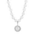 Collier de perles françaises avec pendentif en diamants pavés argentés et perles - Pendentif Rond Perle et Strass (KN233272-Z) / Argenté