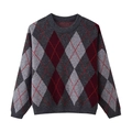 Maglione retrò in maglia a rombi con motivi rossi e polsini a costine in vista piana - S / Grigio/Bordeaux/Grigio Chiaro
