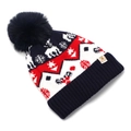 Dettaglio della trama a maglia con motivo a renna e pompon sul cappello natalizio - 2-6 Anni / Blu navy