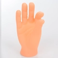 Detailed view of orange rubber finger puppet glove for soothing and massaging cats - Large OK Gesture