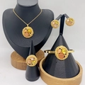 Golden jewelry set with orange and yellow zircon round pendants, necklaces and rings - Orange and Yellow Gemstone (KS228758-LX)