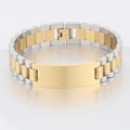 Men's two-tone gold and silver stainless steel watch band bracelet with engraving plate - 15mm Two-tone Gold (KB179907-WGSF)
