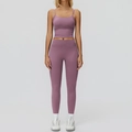 Set da yoga rosa antico da donna con top a canotta e leggings a vita alta - Taglia S / Canotta+Leggings-Malva Medio