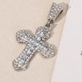 Sparkling silver cross pendant necklace with clear zircons in hip-hop style design - Cross / Single Pendant / White Pendant