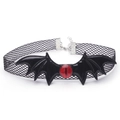 Detail of gothic black mesh choker with bat wings and a red bead for Halloween costume - 10# Black Bat Wings Red Eye Choker