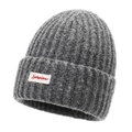 Gray thick knit beanie for women featuring a ribbed texture and white Naraka embroidered patch - One Size / Dark Gray