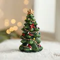 Miniatur 11cm grüner Weihnachtsbaum aus Harz mit roten Schleifen und goldenem Stern - Grüner Weihnachtsbaum Klein