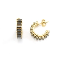 Golden C-shaped stainless steel earrings featuring elegant black rectangular gemstones - Black