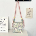 Piccola borsa a tracolla color crema con farfalle e tracolla a corda rosa regolabile - Pittura a Olio Farfalla